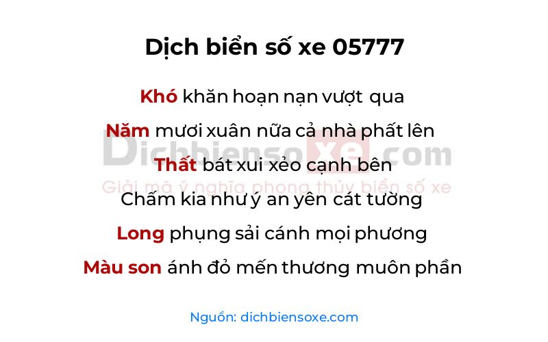 Dịch thơ biển số 05777