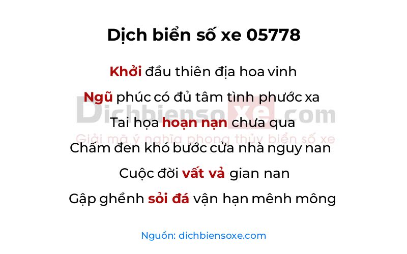 Dịch thơ biển số 05778
