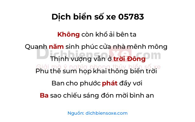 Dịch thơ biển số 05783