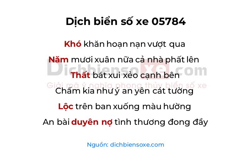 Dịch thơ biển số 05784