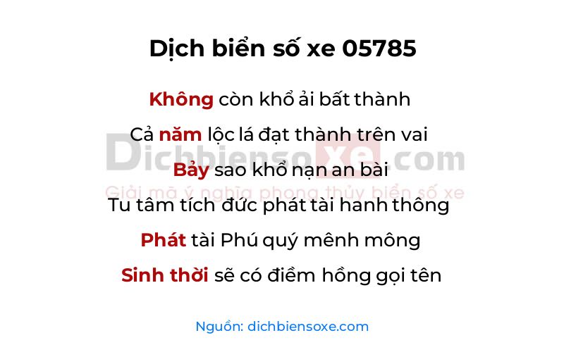 Dịch thơ biển số 05785