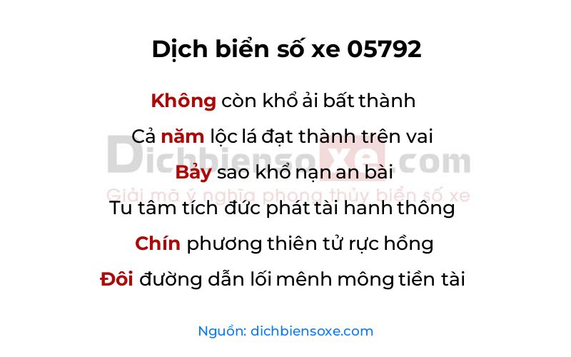 Dịch thơ biển số 05792