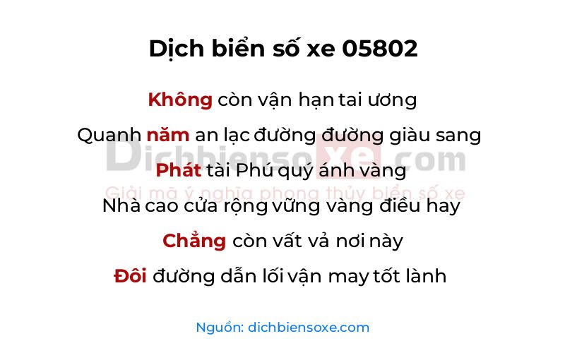 Dịch thơ biển số 05802