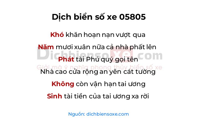 Dịch thơ biển số 05805