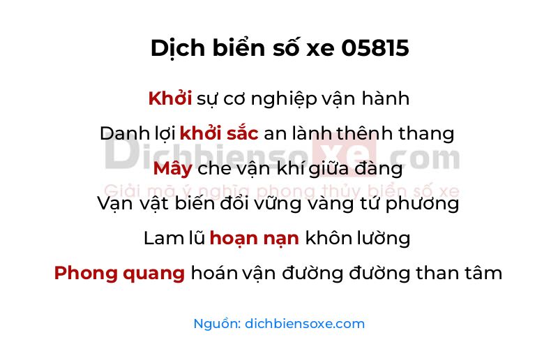 Dịch thơ biển số 05815