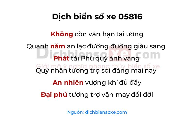 Dịch thơ biển số 05816