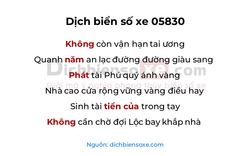 Dịch thơ biển số 05830