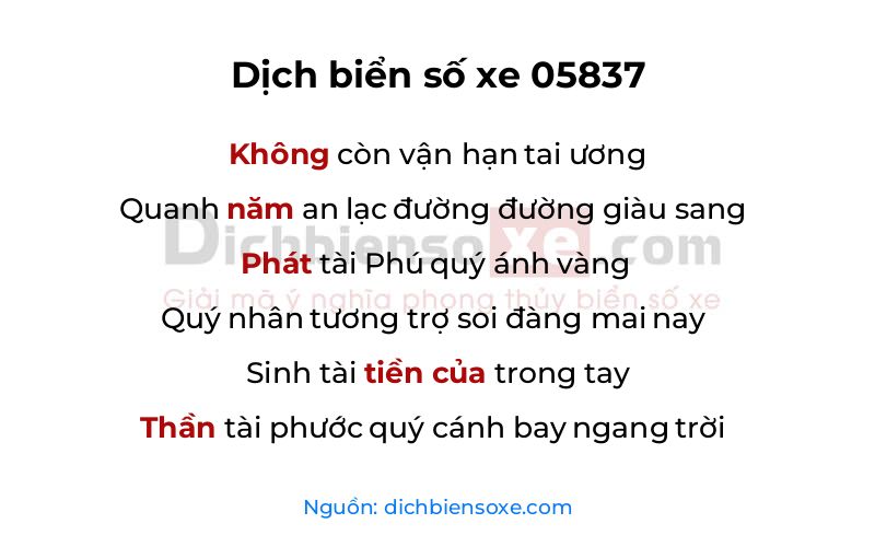 Dịch thơ biển số 05837
