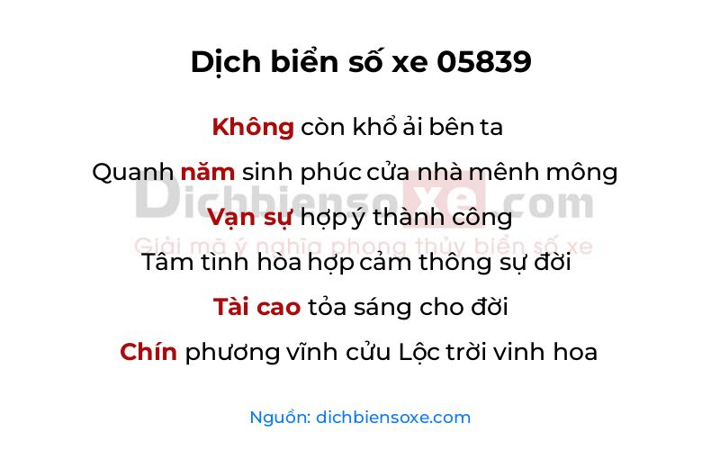 Dịch thơ biển số 05839