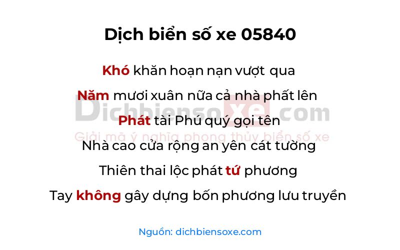 Dịch thơ biển số 05840