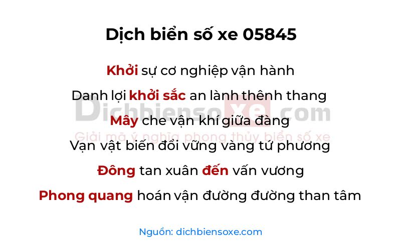 Dịch thơ biển số 05845