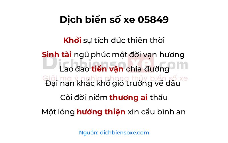 Dịch thơ biển số 05849
