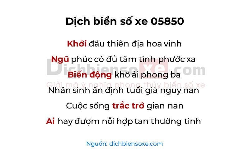 Dịch thơ biển số 05850