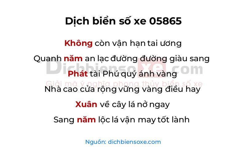 Dịch thơ biển số 05865