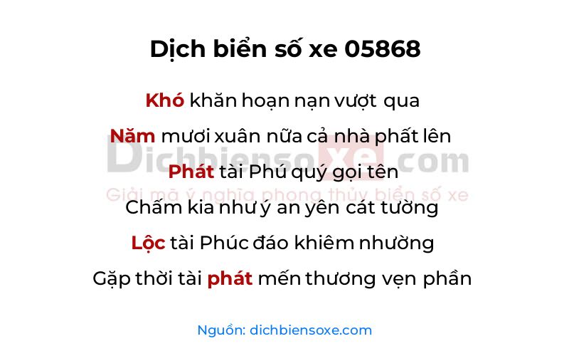 Dịch thơ biển số 05868