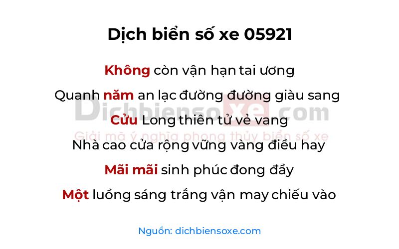 Dịch thơ biển số 05921