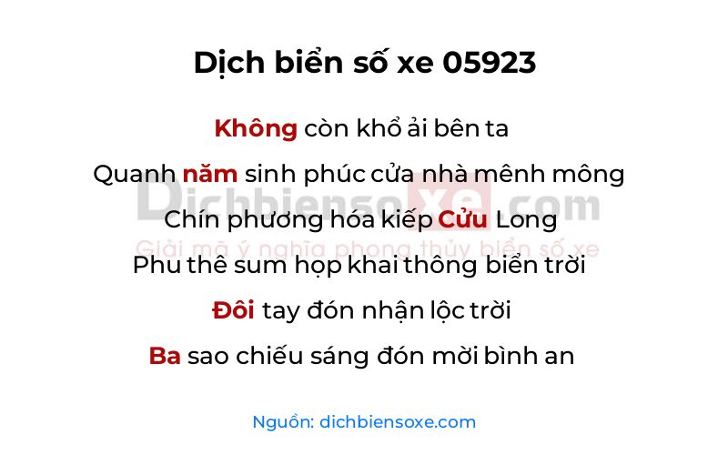 Dịch thơ biển số 05923