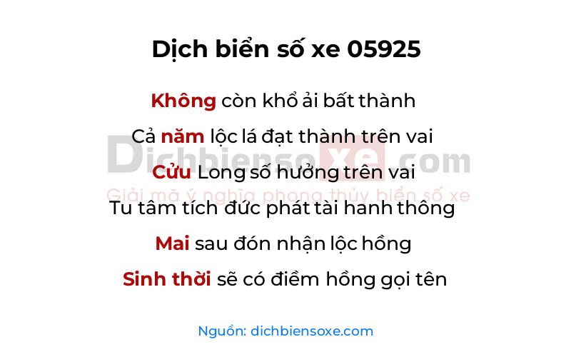 Dịch thơ biển số 05925