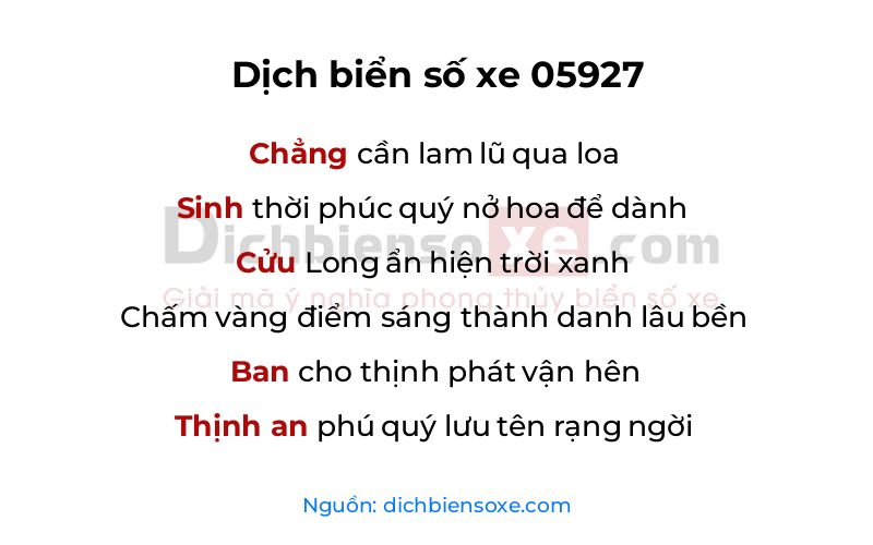 Dịch thơ biển số 05927