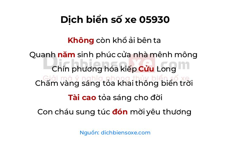 Dịch thơ biển số 05930