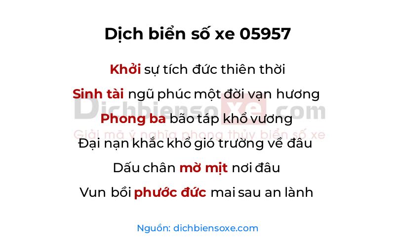 Dịch thơ biển số 05957