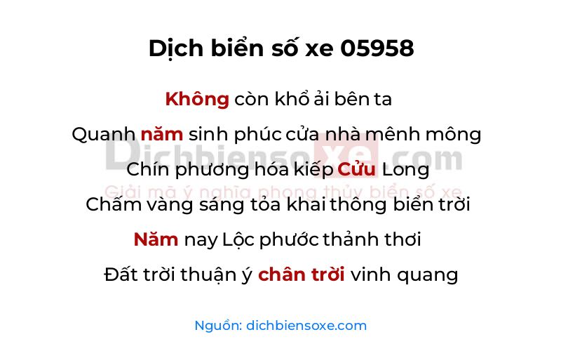 Dịch thơ biển số 05958