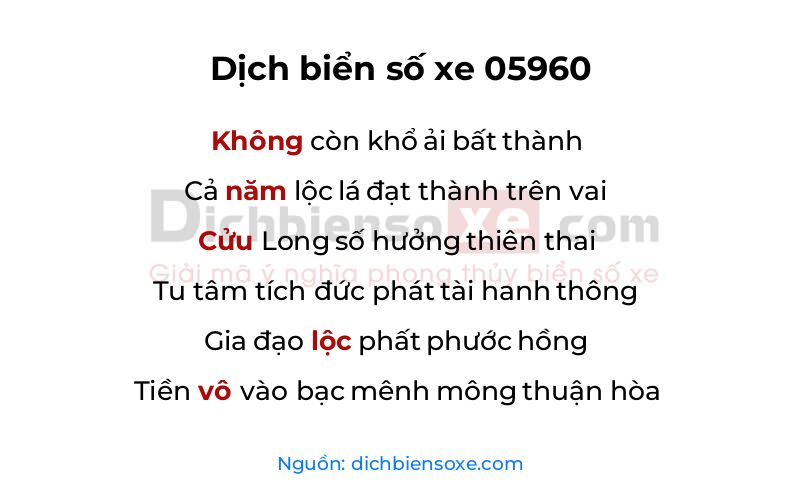 Dịch thơ biển số 05960