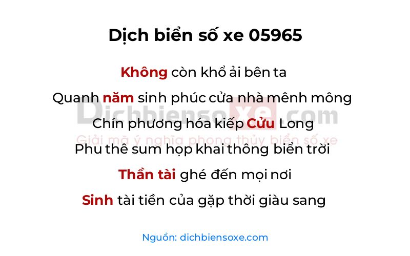 Dịch thơ biển số 05965