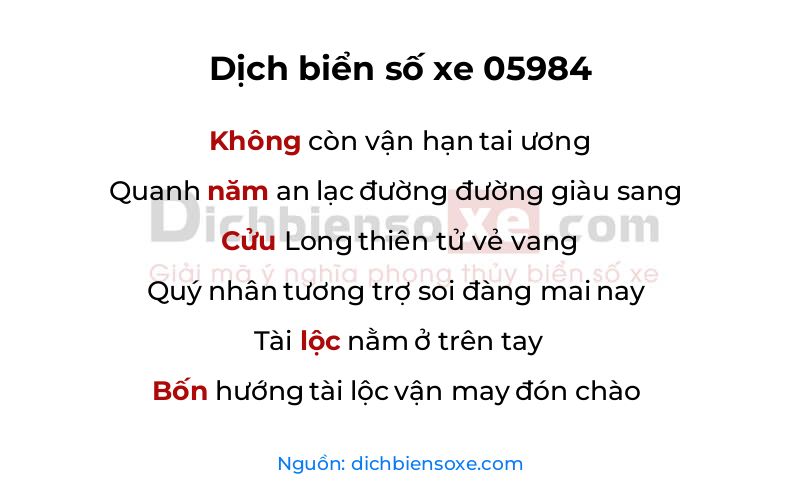 Dịch thơ biển số 05984