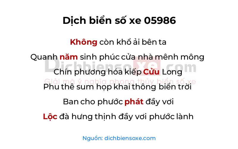 Dịch thơ biển số 05986