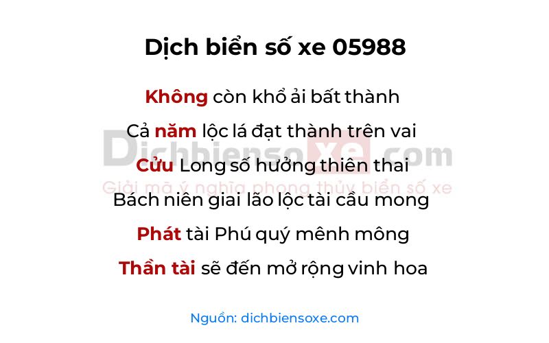 Dịch thơ biển số 05988