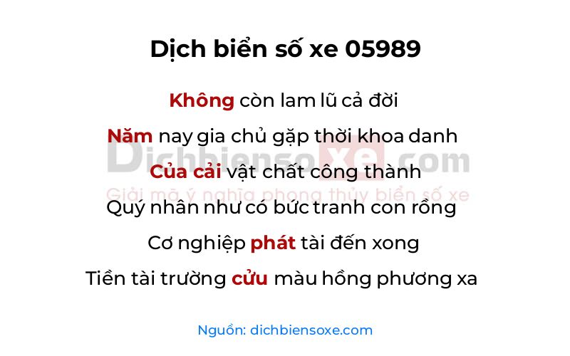 Dịch thơ biển số 05989