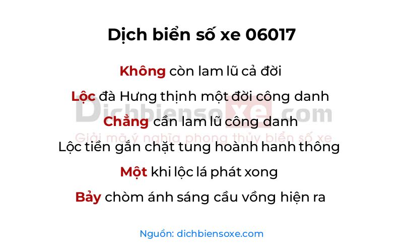 Dịch thơ biển số 06017