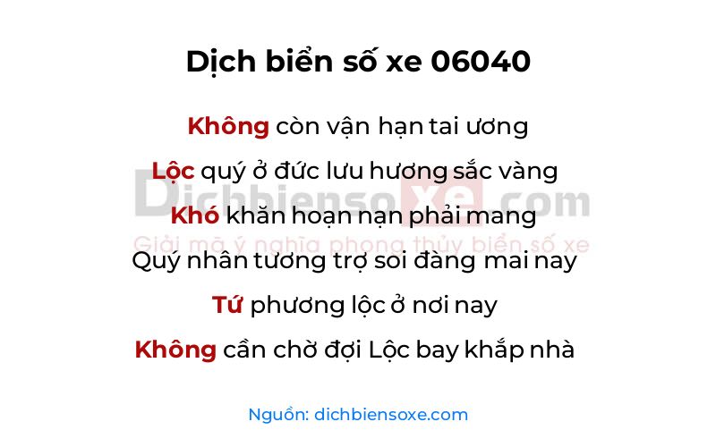 Dịch thơ biển số 06040