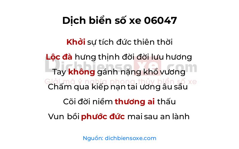 Dịch thơ biển số 06047