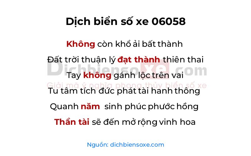 Dịch thơ biển số 06058