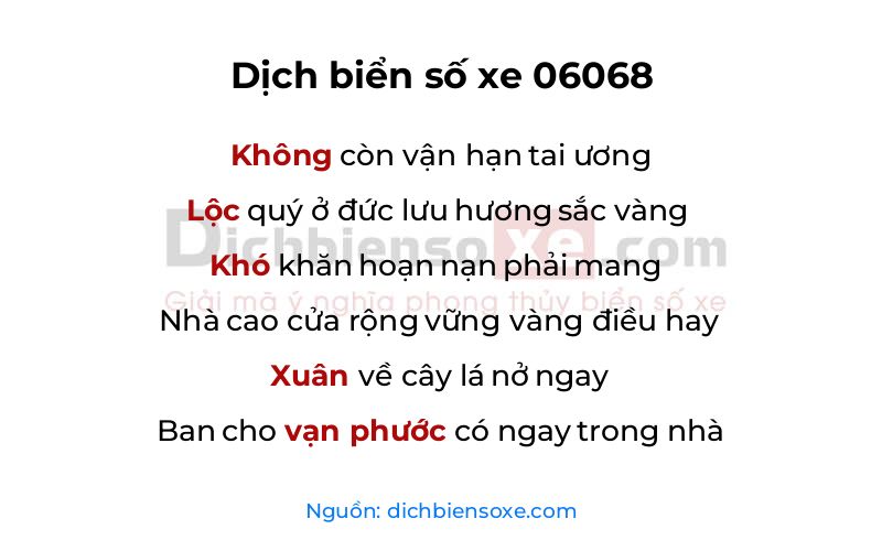 Dịch thơ biển số 06068