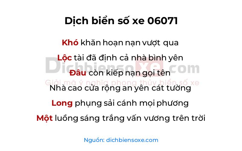 Dịch thơ biển số 06071