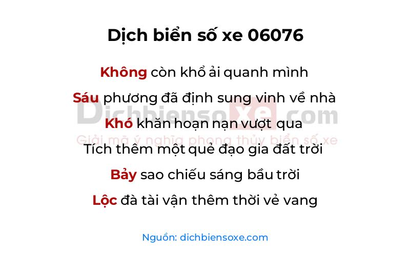 Dịch thơ biển số 06076