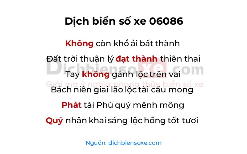 Dịch thơ biển số 06086