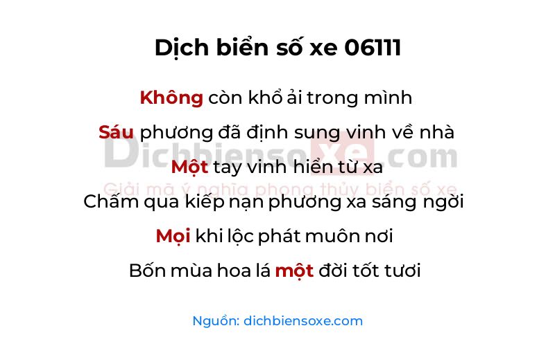Dịch thơ biển số 06111