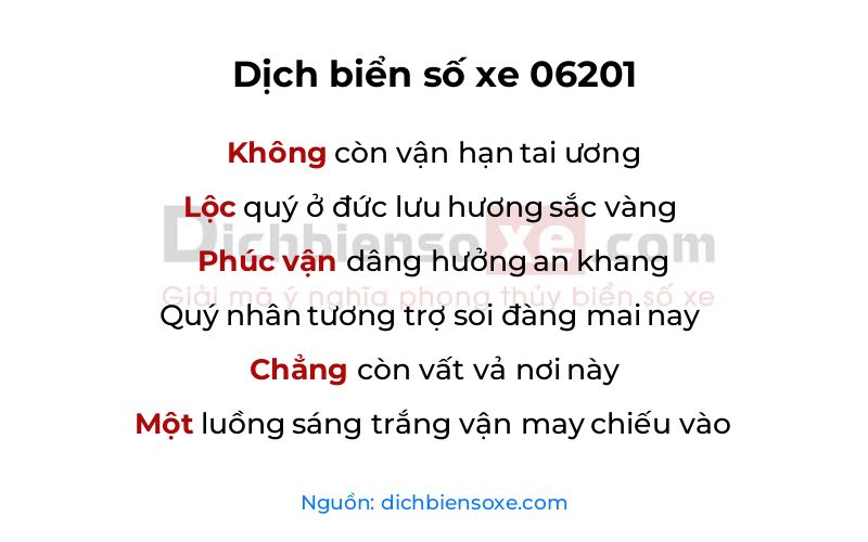 Dịch thơ biển số 06201
