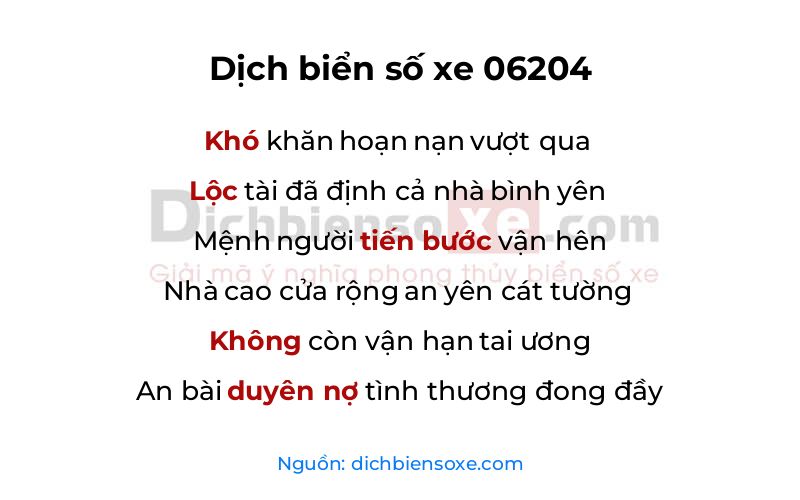 Dịch thơ biển số 06204