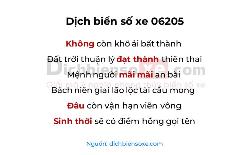 Dịch thơ biển số 06205