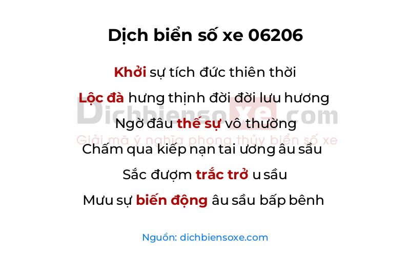 Dịch thơ biển số 06206