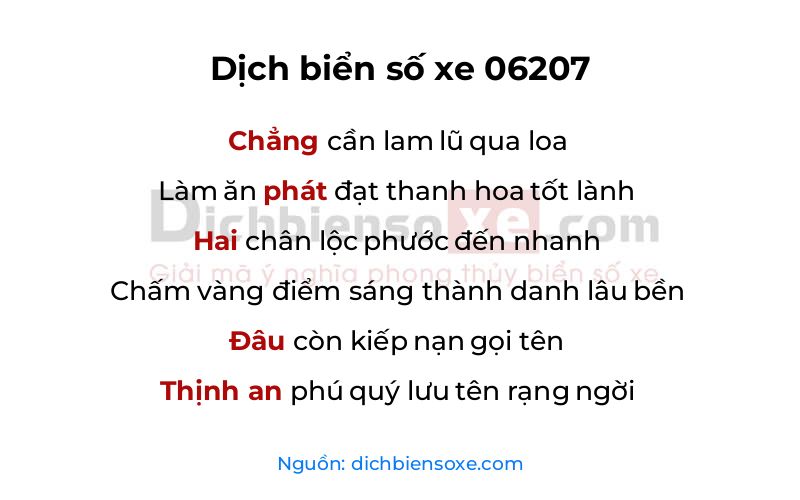 Dịch thơ biển số 06207