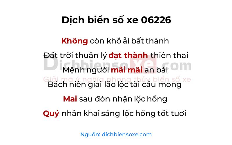 Dịch thơ biển số 06226