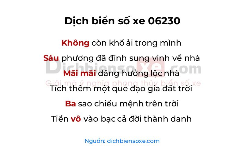 Dịch thơ biển số 06230
