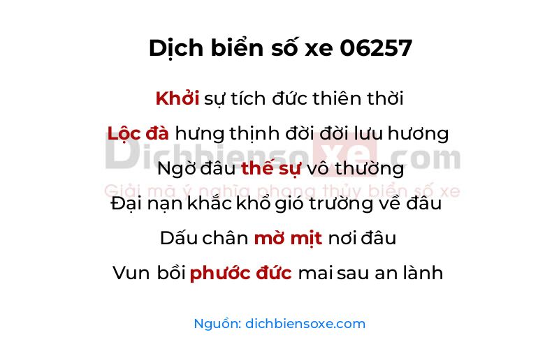 Dịch thơ biển số 06257