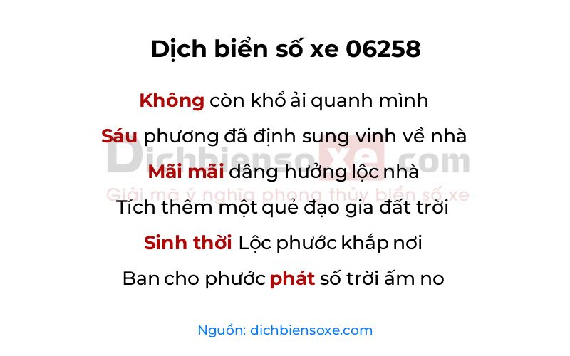 Dịch thơ biển số 06258